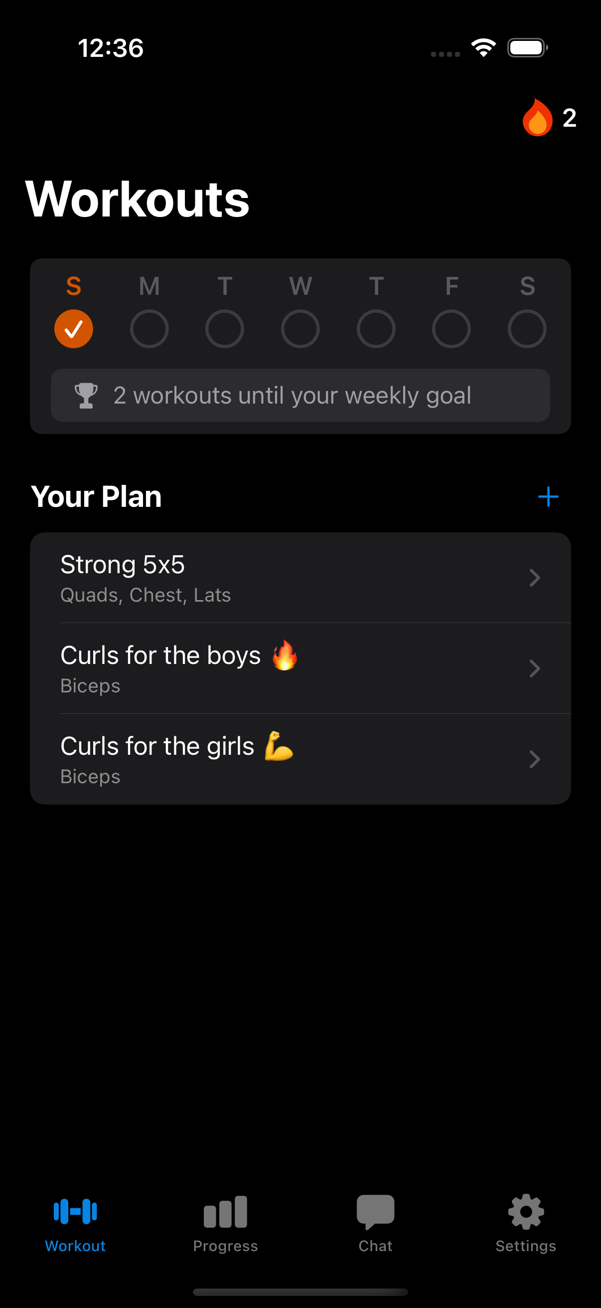 SwoleMate home screen